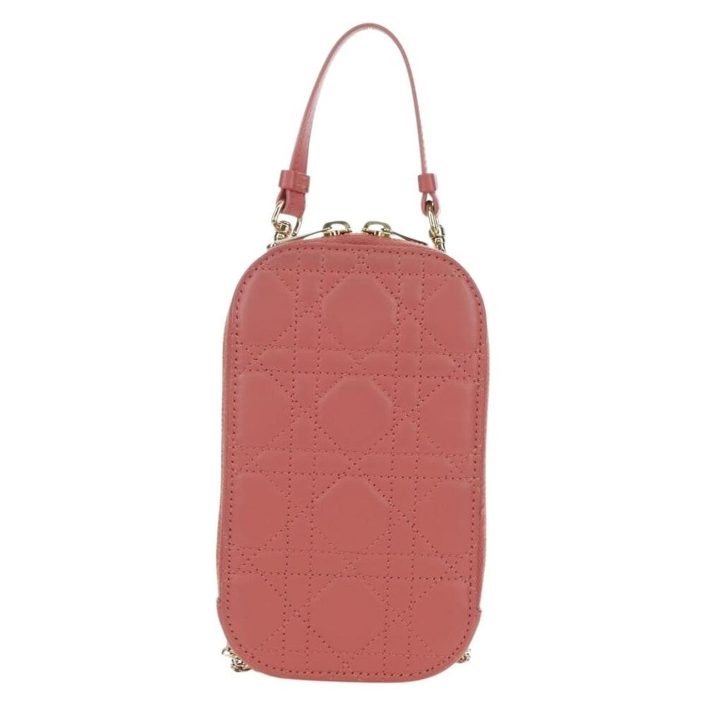 Dior Cannage Lambskin Chain Phone Pouch Crossbody Bag Pink